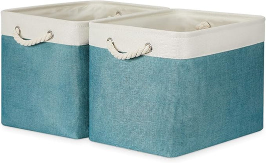 Bidtakay Foldable Storage Bins Set of 2 Tall Cloth Baskets 16"