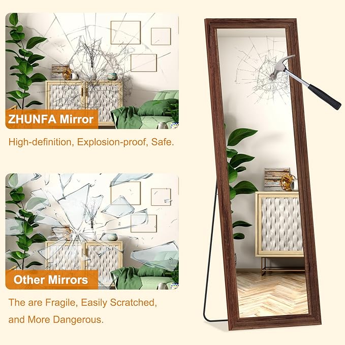 Full Length Mirror,71x32 Inch Full Length Mirror Wall Mounted,Vertical Hanging,Leaning Standing for Bedroom,Living Room,Rectangular Wooden Frame,Wood Brown Color.
