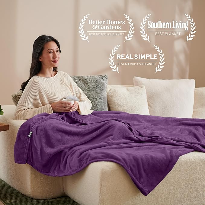 Bare Home Fleece Blanket - Throw/Travel - Ultra-Soft Lightweight for Bed, Sofa, and Couch - Luxury Microplush - Cozy Warm Blanket (Throw/Travel, Plum)