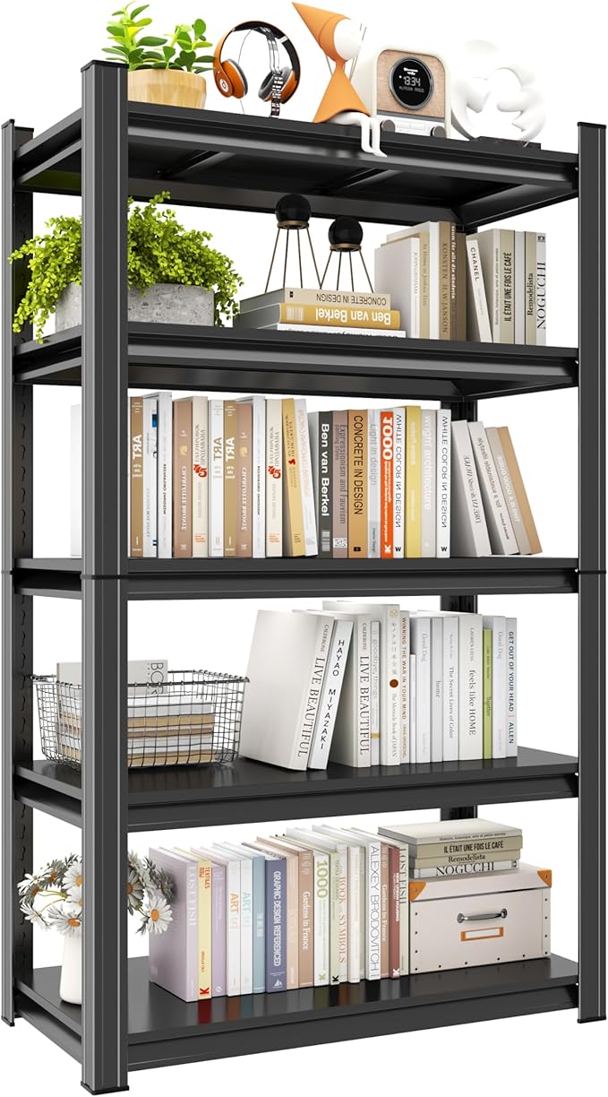 Book Shelf Heavy Duty Metal Bookcase 5-Tier, Adjustable Tall Shelves Black, for Bedroom Living Room (71" H * 39.3" W * 17.7" D)
