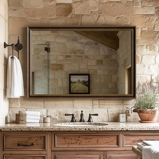 Retro Copper Effect Framed Wall Mirror, 24x36 Rectangle Mirror, 1/8"Anti-desilvering Tempered Glass, Sustainable&amp;Sturdy Frame, Anti-Rust, HD Reflection &amp;3min Fast Setup for Bathroom Living Room