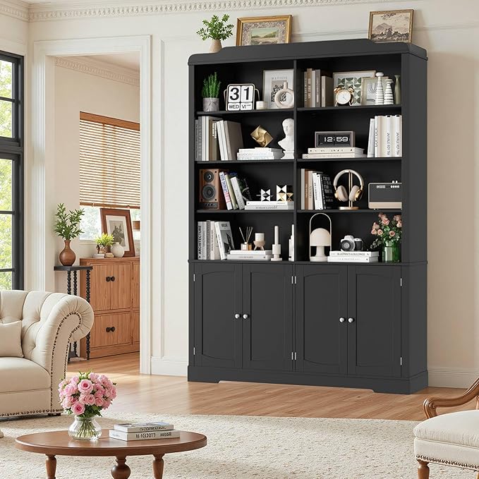 73.1" Tall Bookcase and Bookshelf, Wide Bookshelf with Doors and Adjustable Shelves, 6 Tier Large Bookshelfs with Storage, Tall Storage Cabinet for Living Room, Home Office, Black
