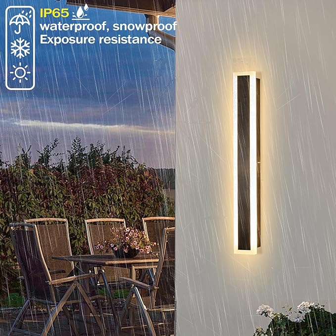 2 Pack 24 Inch Outdoor Porch Wall Lights, 3000K Modern LED Exterior Wall Sconce, Long LED Linear Outdoor Lights for Garage Doorway Patio Stairway