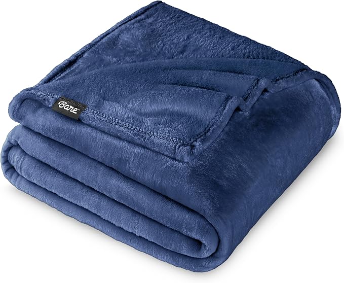 Bare Home Fleece Blanket - Throw/Travel - Ultra-Soft Lightweight for Bed, Sofa, and Couch - Luxury Microplush - Cozy Warm Blanket (Throw/Travel, Dark Blue)
