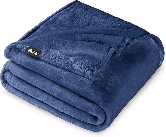Bare Home Fleece Blanket - Throw/Travel - Ultra-Soft Lightweight for Bed, Sofa, and Couch - Luxury Microplush - Cozy Warm Blanket (Throw/Travel, Dark Blue)