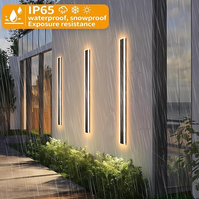 47 Inch Long Outdoor Wall Lights 3000K Black Exterior Light Fixtures Wall Mount Modern Porch Lights Sconce Long LED Modern Outdoor Wall Sconce for House Front Door