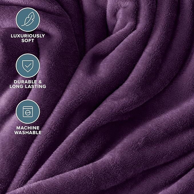 Bare Home Fleece Blanket - Throw/Travel - Ultra-Soft Lightweight for Bed, Sofa, and Couch - Luxury Microplush - Cozy Warm Blanket (Throw/Travel, Plum)