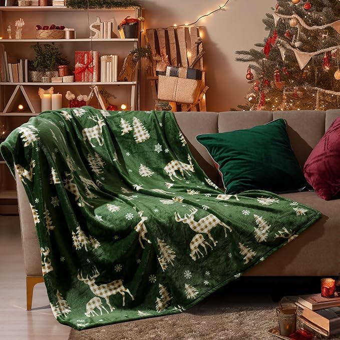 PHF Printed Fleece Throw Blanket, No Shed No Pilling Ultra Soft Plush Cozy Xmas Prints Theme Home Décor Flannel Blanket for Bed, Sofa, Couch and Gift, 50" x 60", Northern Winter