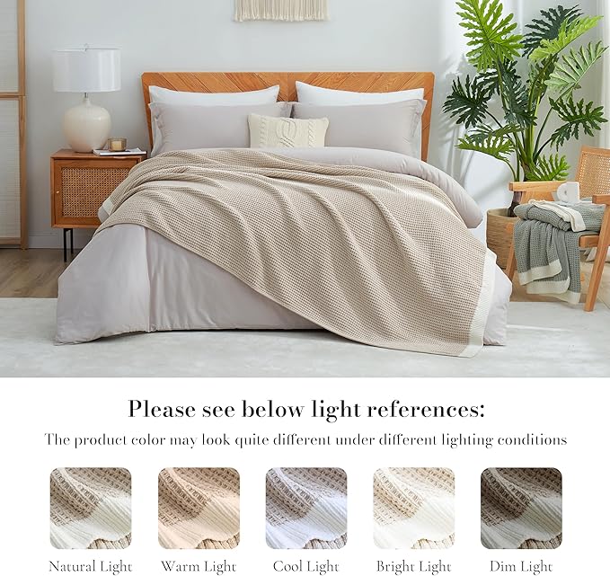 Amélie Home Waffle Throw Blanket for Couch, Soft Cozy Chenille Knit Blanket Warm Decorative Throw for Sofa, 50"x60", Beige