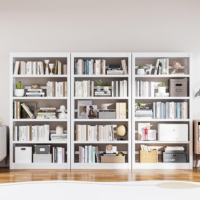 61" H Metal Bookshelf, 5 Tier Adjustable Bookshelf, White Small Bookcase, Bedroom Bookshelfs and Bookcases, Modern Book Shelf for Living Room, Office, Easy Tool-Free Assembly