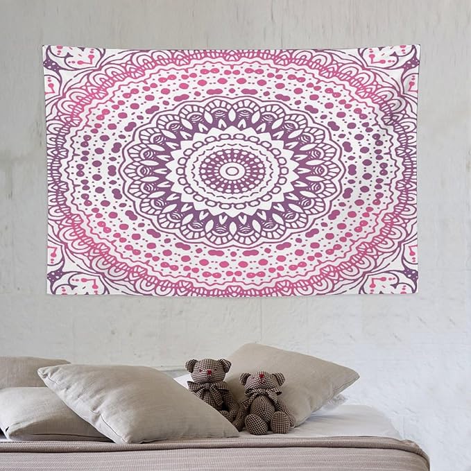 Kurtect Bohemian Tapestry,Colorful Pink Flower Abstract Geometric Pattern Boho Pattern Tapestries for Party Beach Picnic Blankets Tablecloths Living Room Wall Deocr, 40x60 in