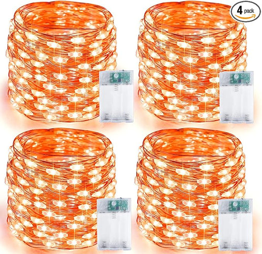 4 Pack 20FT 60LED Halloween Battery Operated Fairy Lights with Timer, Waterproof Battery String Lights Outdoor Indoor, Battery Twinkle Lights for Bedroom Wedding Birthday Party Halloween (Orange)