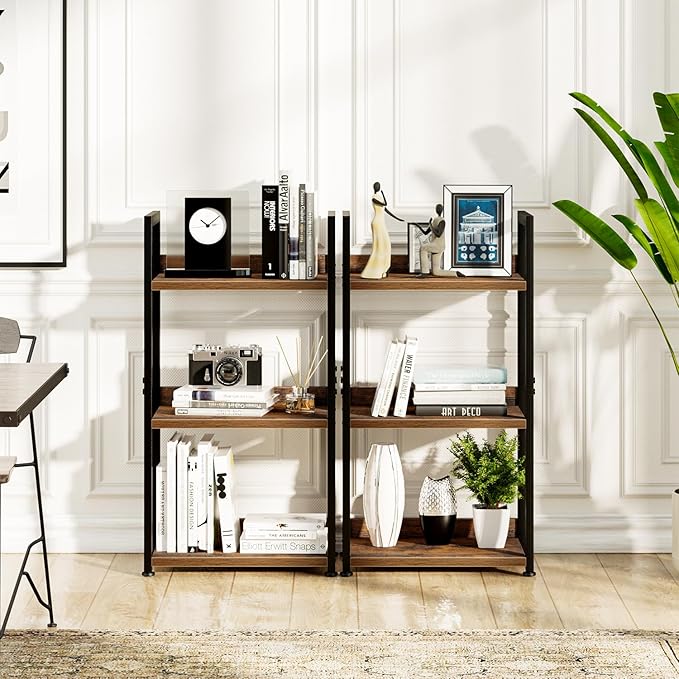 NUMENN Narrow Bookshelf, 3 Tier Bookshelfs, Home Office Bookcase Shelf Storage Organizer, Free Standing Storage Shelving Unit for Bedroom, Living Room and Home Office, Vintage