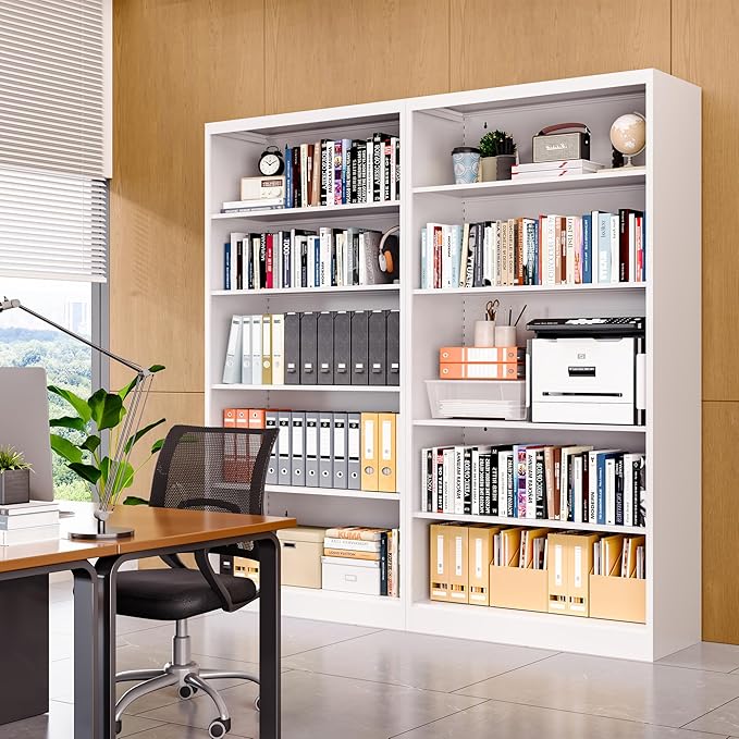 Book Shelf,5 Tier Metal Bookshelfs,66" Tall Free Standing Bookcase with Adjustable Storage Shelves, Large Bearing Bookcase for Bedroom Living Room Home Office,White Bookshelf