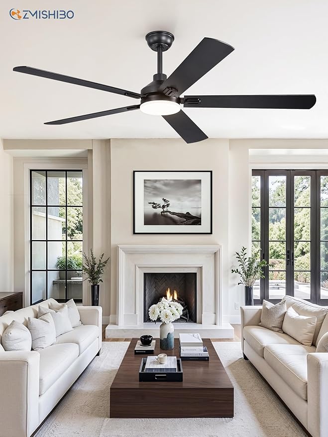 ZMISHIBO 60" Ceiling Fans with Lights, Black Modern Ceiling Fan with Remote, Farmhouse Indoor Ceiling Fan with Dual Finish Blades, Quiet & Strong Motor, Bright LED Light.