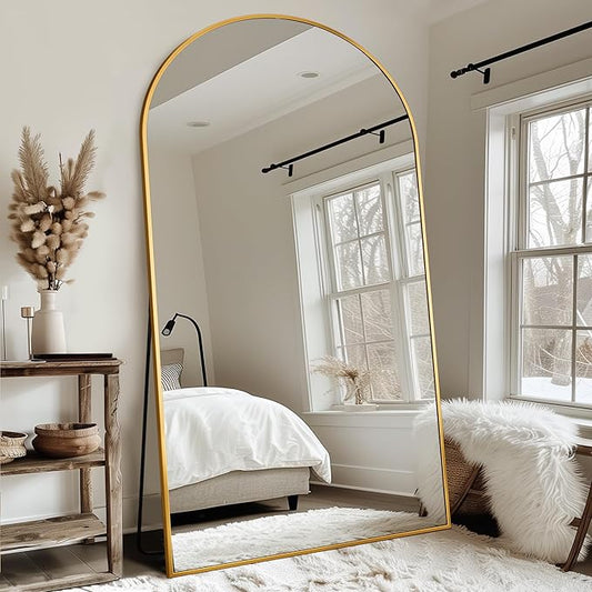 Antok Full Length Mirror, 86"x46" Oversized Floor Mirror Freestanding, Full Body Mirror Floor Standing Mirrors with Stand, Hanging Mounted Mirrors for Living Room Cloakroom,Gold,Arched Style
