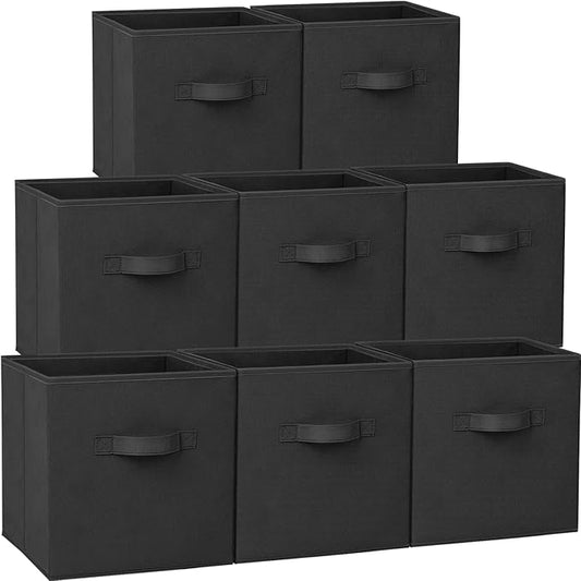 Criusia Large Storage Cubes - 13 Inch Heavy Duty Fabric Storage Bins for Shelves Closet, Cube Organizer - 8 Pack Collapsible Cube Storage Bins Baskets for Organizing Clothes Blankets Toys (Black)