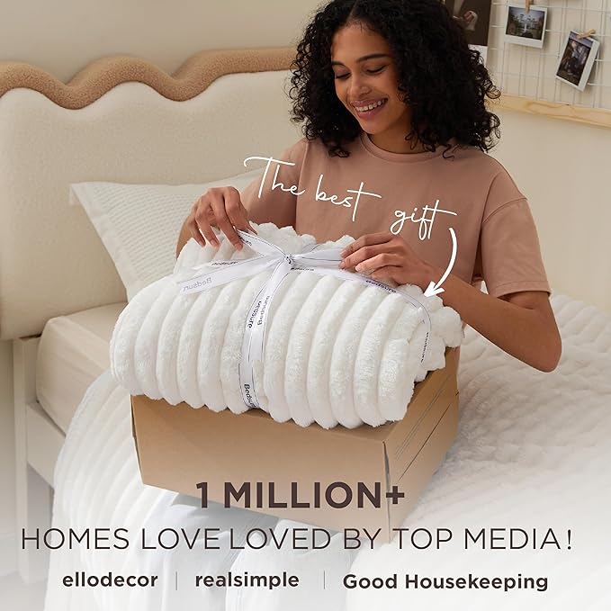 Bedsure GentleSoft Twin XL Blanket for Bed - Cozy Soft Blankets for Women, Cute Small Fleece Throws for Girls, Graduation Decorations Gift for Her Him School Dorm, Off White, 66x90 Inches