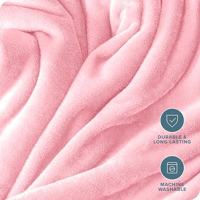 Bare Home Fleece Blanket - Kid Size - Ultra-Soft Lightweight for Bed, Sofa, and Couch - Luxury Microplush - Cozy Warm Blanket (Kid, Light Pink)