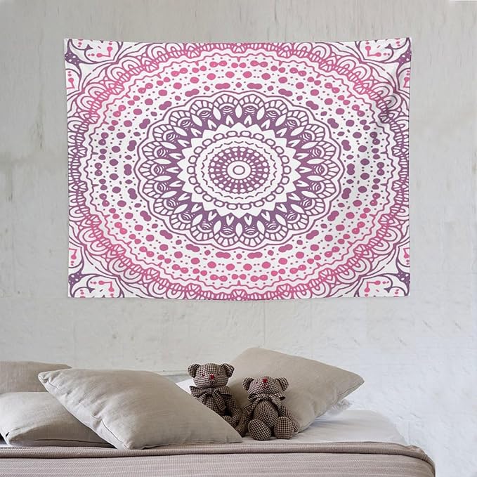 Kurtect Bohemian Tapestry,Colorful Pink Flower Abstract Geometric Pattern Boho Pattern Tapestries for Party Beach Picnic Blankets Tablecloths Living Room Wall Deocr, 30x40 in