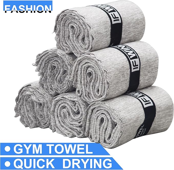 6 Pack Microfiber Gym Towels for Working Out，Fast Drying Workout Accessories Sweat Towels for Gym Gear for Men & Women,Sports Exercise Fitness Gear Tennis for Body Hot Yoga