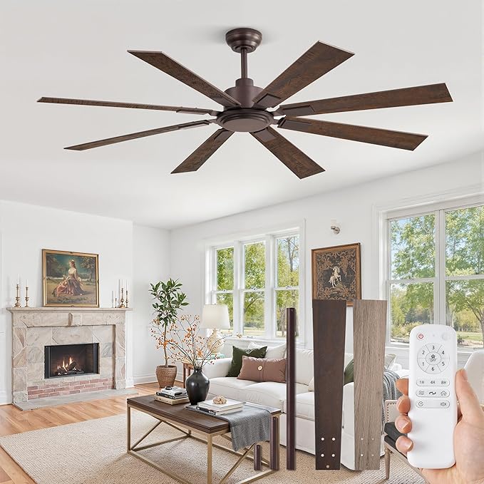 ZMISHIBO 62 Inch Ceiling Fan No Light with Remote Control, 8 Blades Quiet DC Reversible Motor, 6-Speed, Timer, Oil Rubbed Bronze Finish, Indoor Outdoor Ceiling Fans for Patios, Living Room, Garage