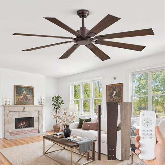 ZMISHIBO 62 Inch Ceiling Fan No Light with Remote Control, 8 Blades Quiet DC Reversible Motor, 6-Speed, Timer, Oil Rubbed Bronze Finish, Indoor Outdoor Ceiling Fans for Patios, Living Room, Garage