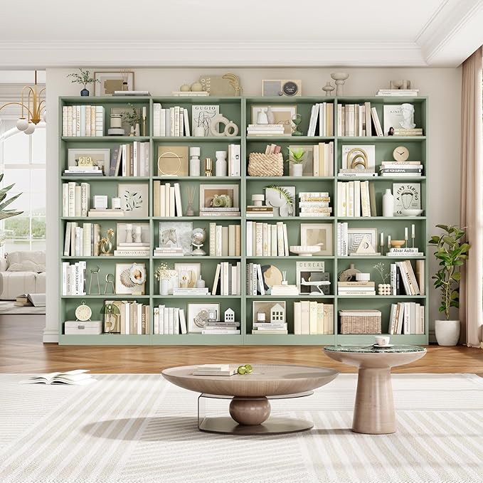 Bookshelf and Bookcase, 6-Tier Double Wide Bookshelves, Freestanding Display Storage Shelves, Tall Bookcases for Home Decor Bedroom, Living Room, Home Office, Green