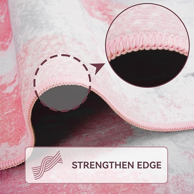 Kelarea Pink Nursery Rug for Baby Girl, 8x10 Modern Abstract Washable Rugs for Kid's Bedroom, Low Pile Non Slip Large Carpet for Dorm, Living Room, Kids Playroom