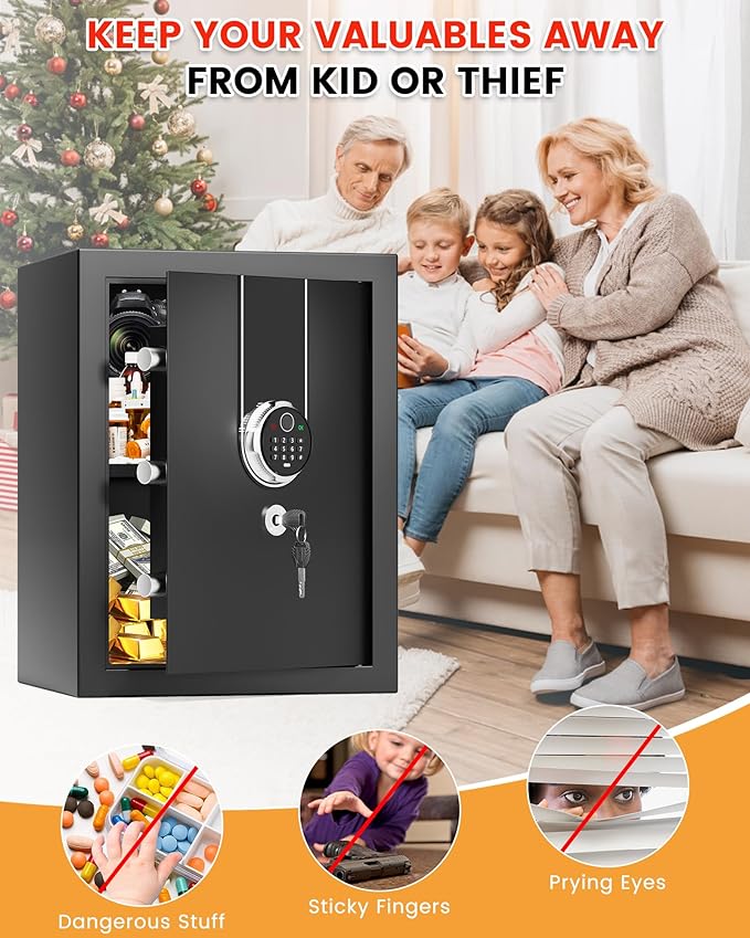 1.6 Cuft Biometric Safe Box, Fire Proof Safe For Home Documents with Fingerprint Lock, Combination Keypad Keys, Anti-Theft Dual Alert, Mute Mode, Digital Security Personal Safes for Money Jewelry