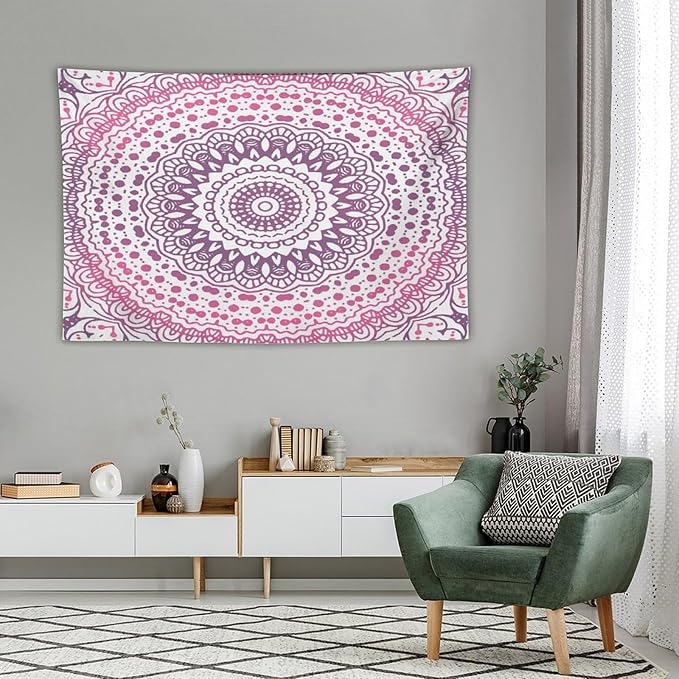 Kurtect Bohemian Tapestry,Colorful Pink Flower Abstract Geometric Pattern Boho Pattern Tapestries for Party Beach Picnic Blankets Tablecloths Living Room Wall Deocr, 40x60 in