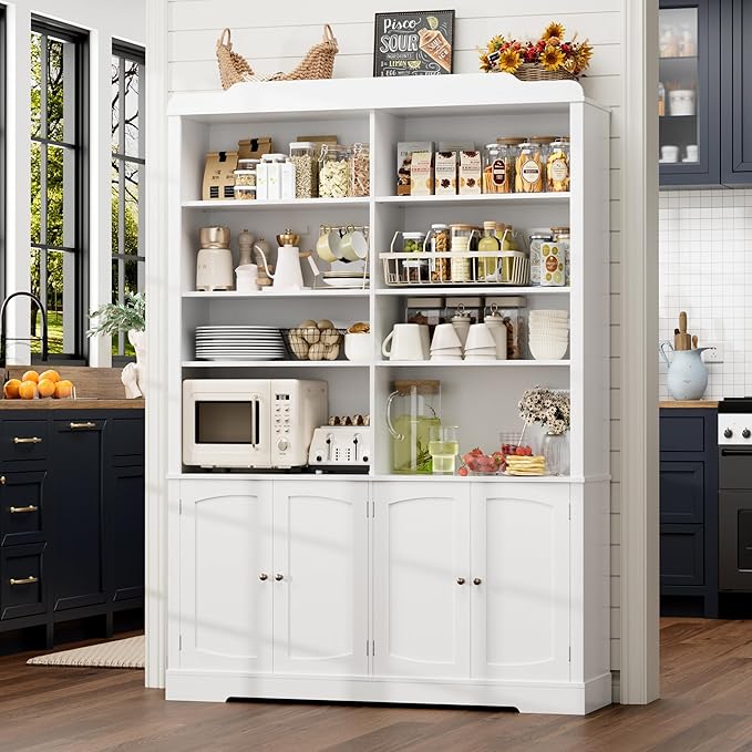 73.1" Tall Bookcase and Bookshelf, Wide Bookshelf with Doors and Adjustable Shelves, 6 Tier Large Bookshelf with Storage, Tall Storage Cabinet for Living Room, Home Office, White