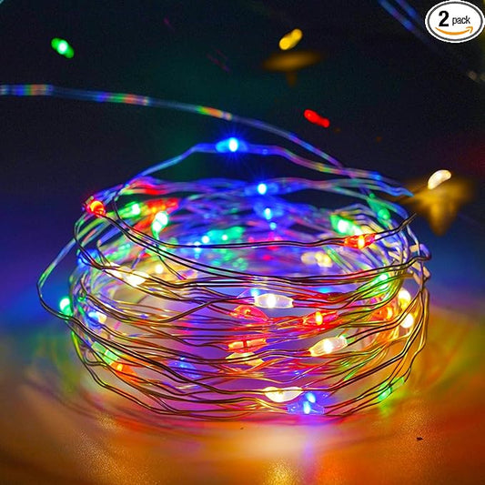 2-Pack Multicolor Fairy Lights Battery Operated with Timer, Waterproof 16FT 50 LED String Lights Outdoor Indoor, Twinkle Lights for Bedroom Wedding Birthday Christmas Parties Centerpiece (Multicolor)
