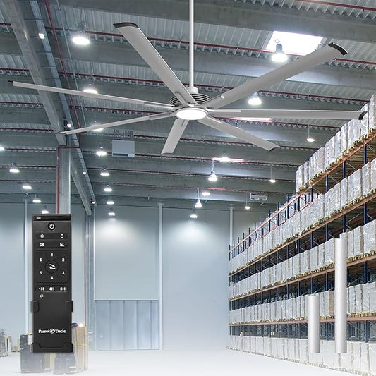 100 Inch Ceiling Fans with Lights, Industrial Ceiling Fan and Remote for Living Room Shop Garage, Large Outdoor Ceiling Fans for Patios, 7 Aluminum Blades, Reversible DC Motor, Dimmable, Timer