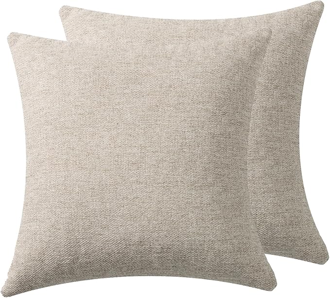Throw Couch Pillow with Insert 18x18 Inches Set of 2 Square, Cute Modern Home Fall Decor for Living Room Sofa Bed Cushion Accent Case, Anthropologie Style Home Decor (Oatmeal #P2-01)