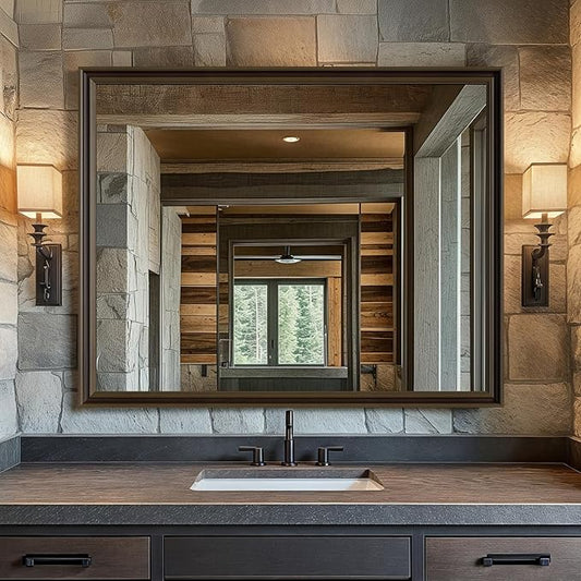 Retro Copper Effect Framed Wall Mirror, 32x40 Rectangle Mirror, 1/8"Anti-desilvering Tempered Glass, Sustainable&amp;Sturdy Frame, Anti-Rust, HD Reflection &amp;3min Fast Setup for Bathroom Living Room