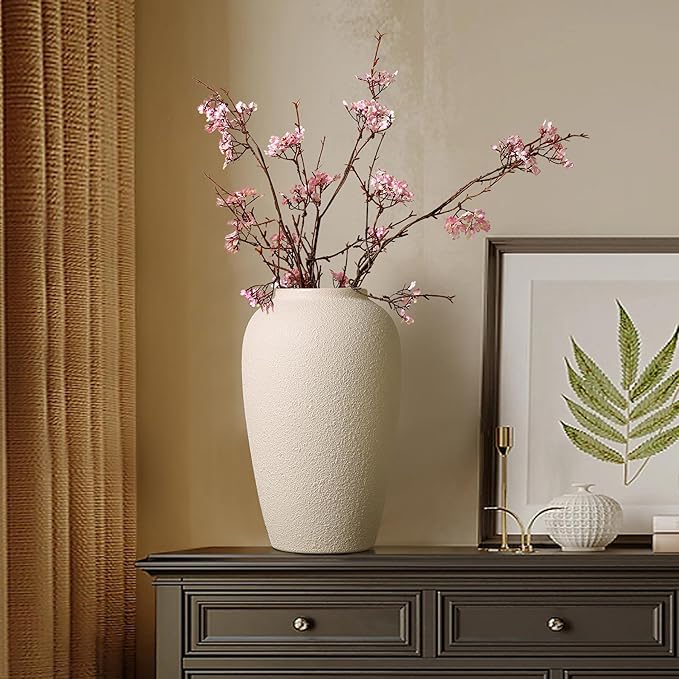 Kokrose Rustic Ceramic Table Vase, 11.8" Vintage Clay Tall Floor Ceramic Terracotta Vase for Table Centerpieces, Large Textured Farmhouse Decorative Vases for Home Decor