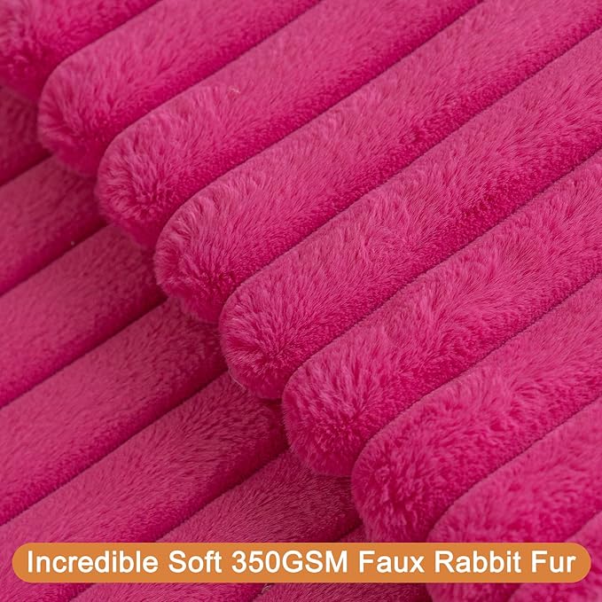 Double-Sided Faux Fur Plush Throw Pillow Covers 20x20 Set of 2 Fuzzy Striped Soft Cozy Pillowcase Luxury Decorative Pillows Square Shaggy Cushion Covers for Couch Sofa Bed,Hot Pink