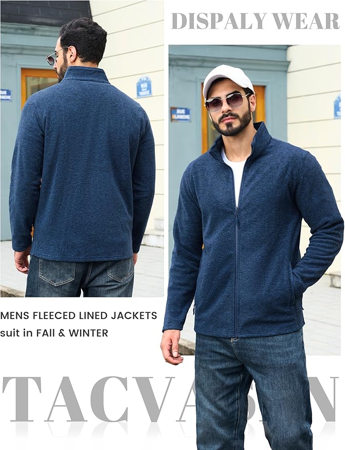 TACVASEN Men's Fleece Jackets Full Zip Lightweight Jacket Casual Soft Warm Coats with Pockets