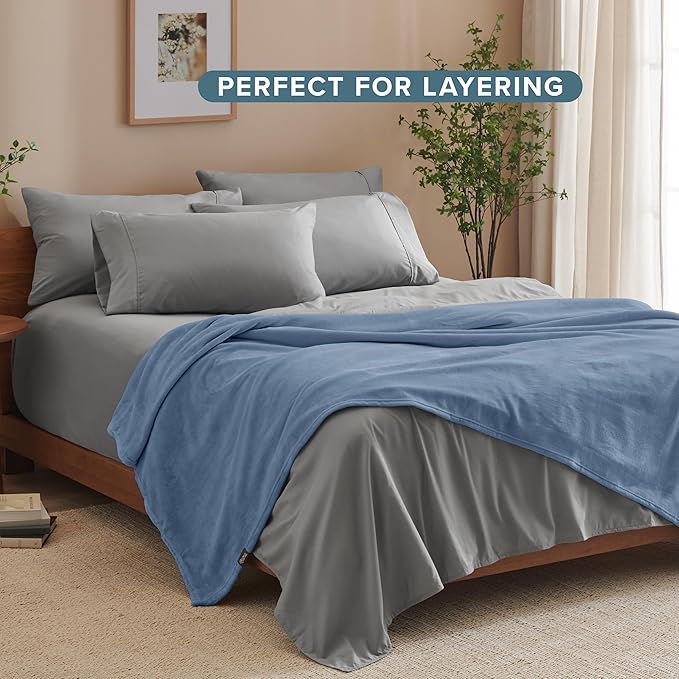 Bare Home Fleece Blanket - Twin/Twin Extra Long - Ultra-Soft Lightweight for Bed, Sofa, and Couch - Luxury Microplush - Cozy Warm Blanket (Twin/Twin XL, Coronet Blue)