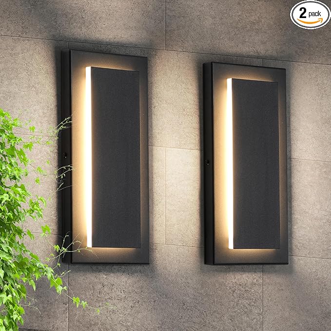 11.8’’ Modern Exterior Lighting Fixtures,2 Pcs Led Outdoor Wall Lights,Waterproof Exterior Sconce Light for Porch,Front Door,Patio,3000K Warm White 9W Square Outdoor House Lights Wall Mount