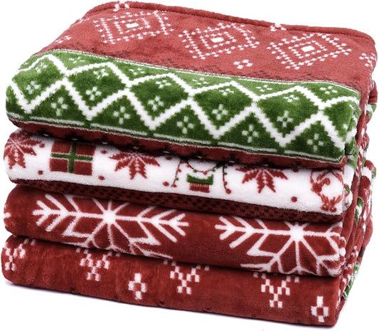 PHF Printed Fleece Blanket Queen Size, No Shed No Pilling Ultra Soft Plush Cozy Xmas Prints Theme Home Décor Flannel Blanket for Bed, Sofa, Couch and Gift, 90" x 90", Retro Christmas