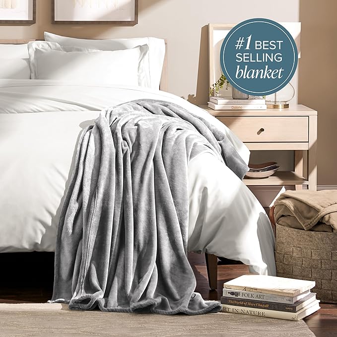 Bare Home Fleece Blanket - Throw/Travel - Ultra-Soft Lightweight for Bed, Sofa, and Couch - Luxury Microplush - Cozy Warm Blanket (Throw/Travel, Light Gray)