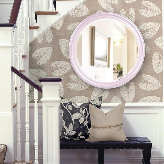Howard Elliott George Round Glossy Lilac Wall Mirror, Bevelled Vintage Hanging Wood Framed Vanity Mirrors for Home Decor, Living Room, Bathroom, Bedroom, or Hallway, 36 Inch Round