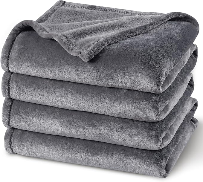 PHF Ultra Soft Fleece Blanket Queen Size, No Shed No Pilling Luxury Plush Cozy 300GSM Lightweight Blanket for Bed, Couch, Chair, Sofa Suitable for All Season, 90" x 90", Gray