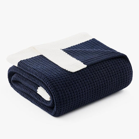 Amélie Home Waffle Throw Blanket for Couch, Soft Cozy Chenille Knit Blanket Warm Decorative Throw for Sofa, 50"x60", Navy Blue
