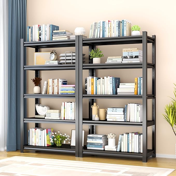 Book Shelf Heavy Duty Metal Bookcase 5-Tier, Adjustable Tall Shelves Black, for Bedroom Living Room (71" H * 39.3" W * 17.7" D)