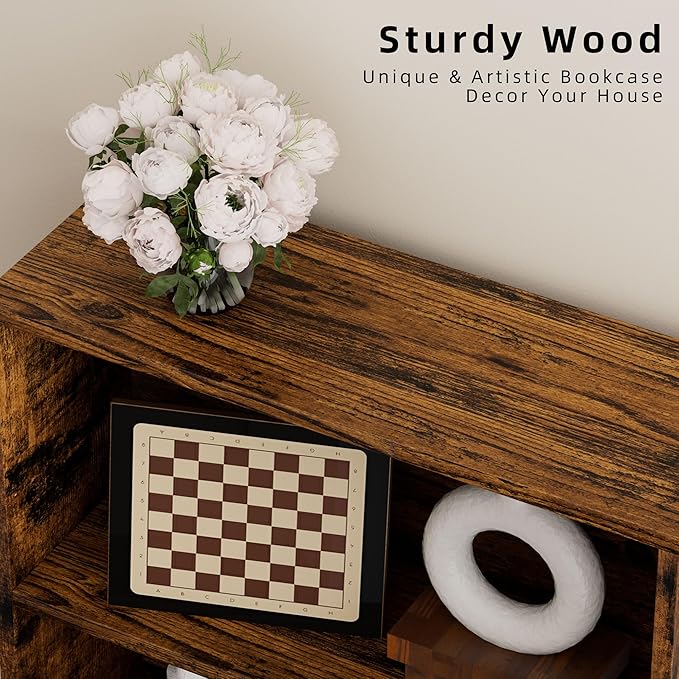 JAMFLY Open Bookshelf and Bookcase, 6 Shelf Storage Tall Bookcase for Bedroom, Living Room and Office, Vintage Brown