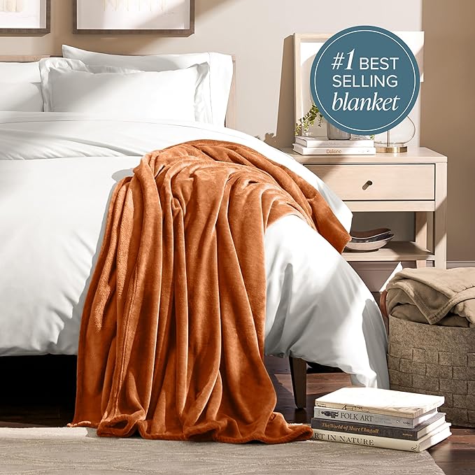 Bare Home Fleece Blanket - King Size - Ultra-Soft Lightweight for Bed, Sofa, and Couch - Luxury Microplush - Cozy Warm Blanket (King, Sienna)
