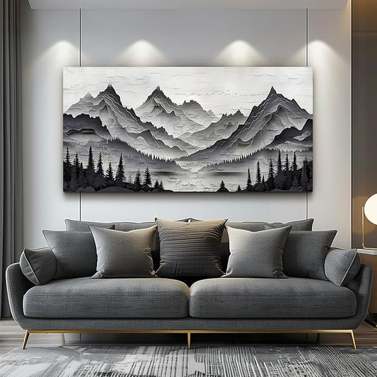 ZUITINGHUA Large Wall Decor For Living Room Canvas Wall Art For Office Modern Wall Decorations For Bedroom Black Mountains Landscape Painting Farmhouse Pictures Artwork Room Home Decor 24x48 In